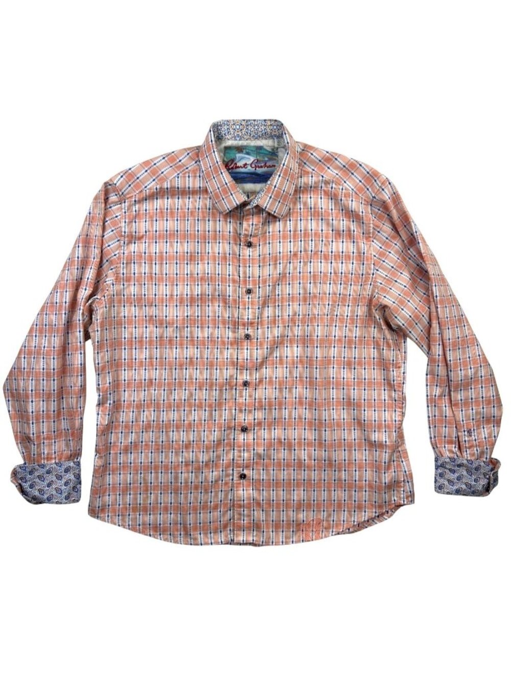 Robert Graham Men’s XL Classic Fit Plaid Button Down Paisley Flip Cuff Preppy